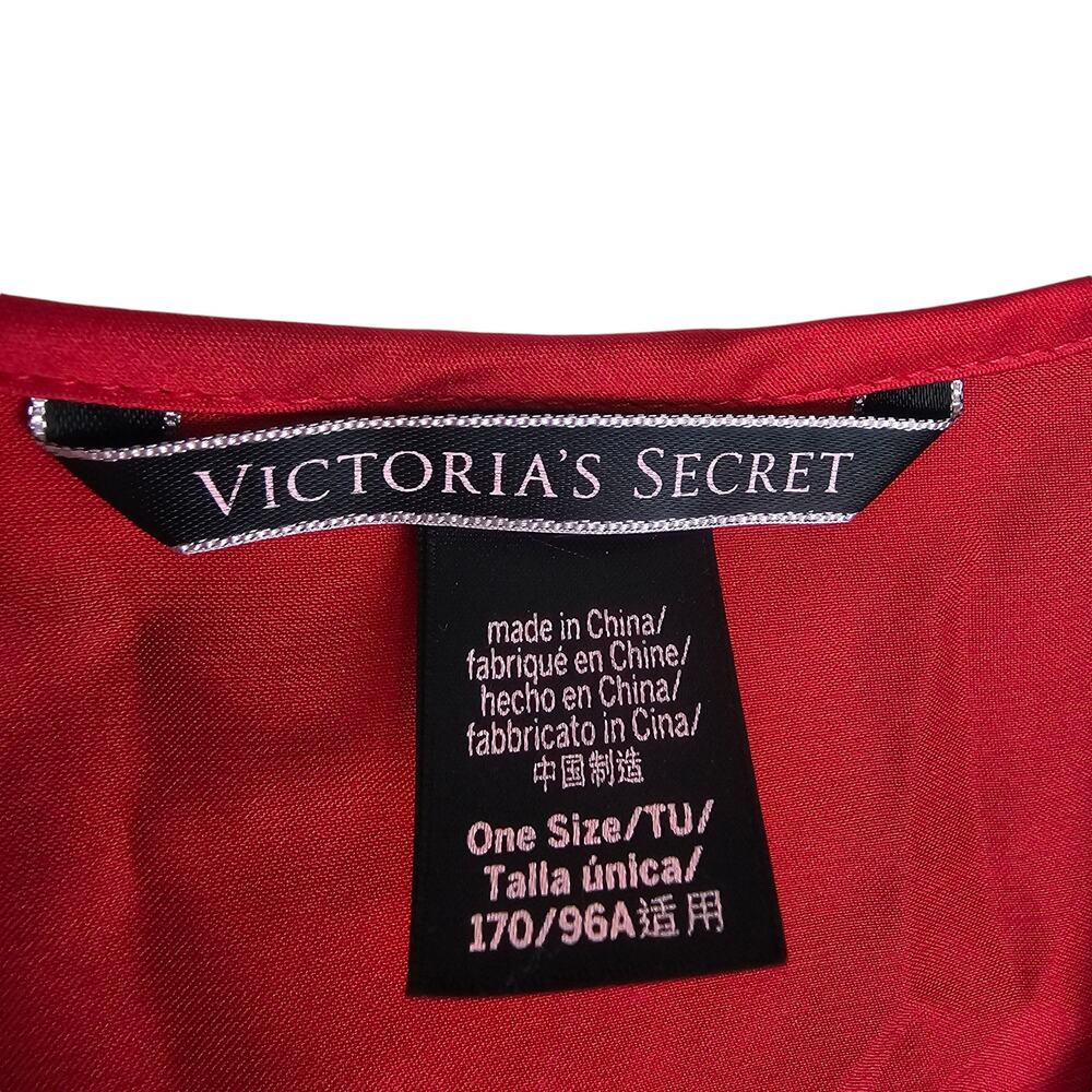 Victoria's Secret Robe Satin Robe Women OS Red Short Sleeve Robe Ruffle Trim - Picture 6 of 8